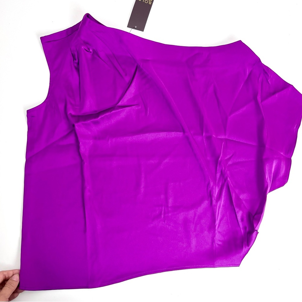 BOLD Elements Purple Satin Blouse XS asymmetry art deco 80s style
